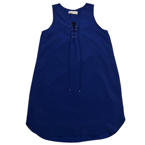 Amanda Uprichared Michaela Lace Up Silk Shift Dress Deep Royal Blue Size S - Picture 14 of 14